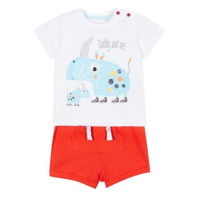 bluezoo Baby boys' white and red rhino printed shorts and t-shirt